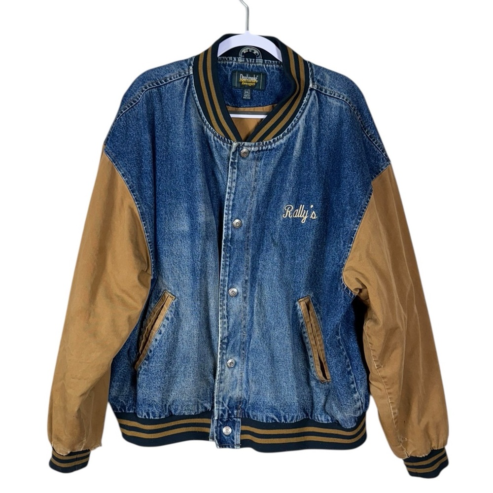 Vintage Dunbrooke 90s‎ Varsity Denim Bomber Jacket Streetwear Distressed Rallys